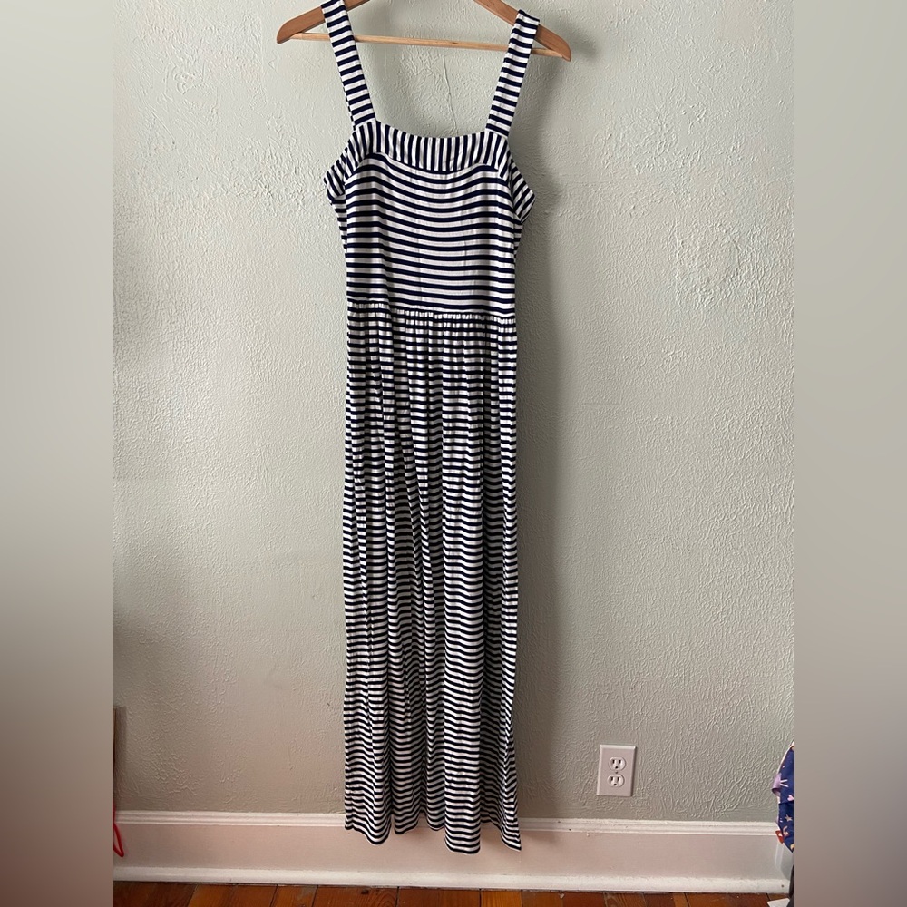LOFT White and Blue Sleeveless Maxi Sundress